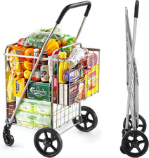 Folding Shopping Cart for Seniors, Metal Grocery Cart, 66 Lb Max Collapsible U
