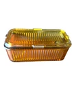 VINTAGE Federal YELLOW Glass Amber Refrigerator Dish W/Lid Ribbed Glass 8.5” L