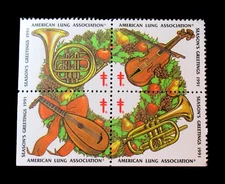 US Cinderella Stamp of American Lung Association Season Greeting 1991 Block of 4