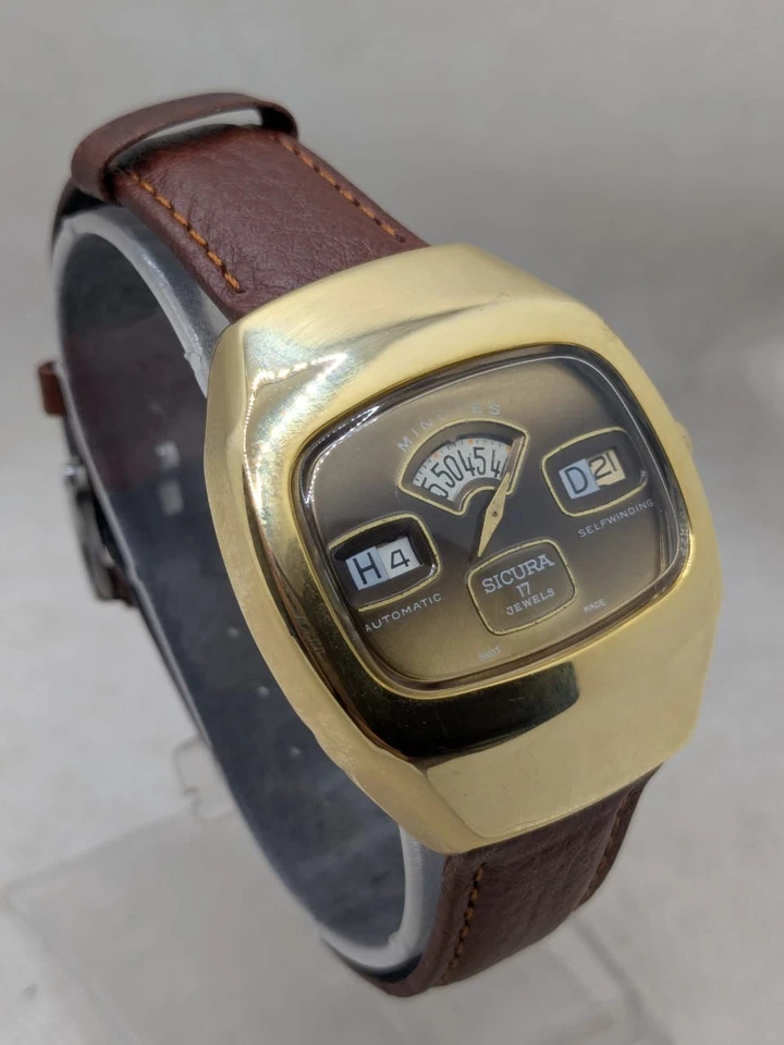 Vintage Sicura Jump Hour Digital Automatic Swiss Made Men’s Wrist Watch. 40mm - Image 3 of 4