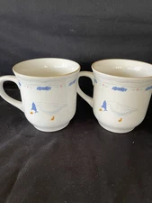 Newcor Stoneware 1987 Countryside Set Of 2 Coffee/Tea Cups Blue Goose Vintage