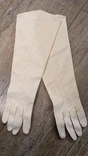 Grandoe White Cotton Long Gloves, Size 7.5