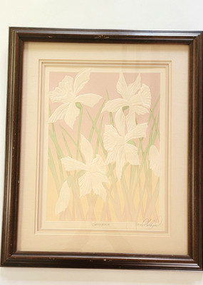 Vintage Rare 1983 Daffodils David Allgood Serigraph Paper Embossed Signed Framed