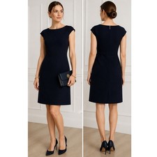 Tory Burch Navy Sheath Dress Women 0 Wool Blend Cap Sleeve Knee Length