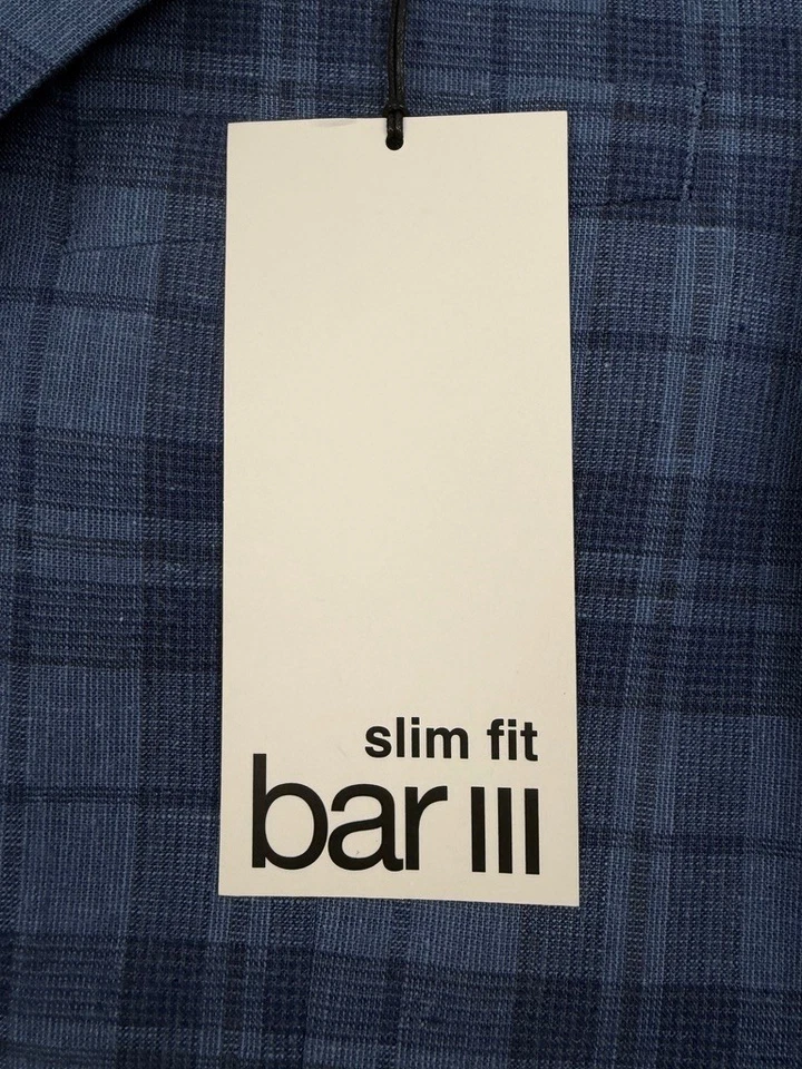 $295 NUEVO BAR III Para Hombres 38S Azul Cuadros Lino Blazer Abrigo Deportivo Traje Chaqueta Foto 3 de 4