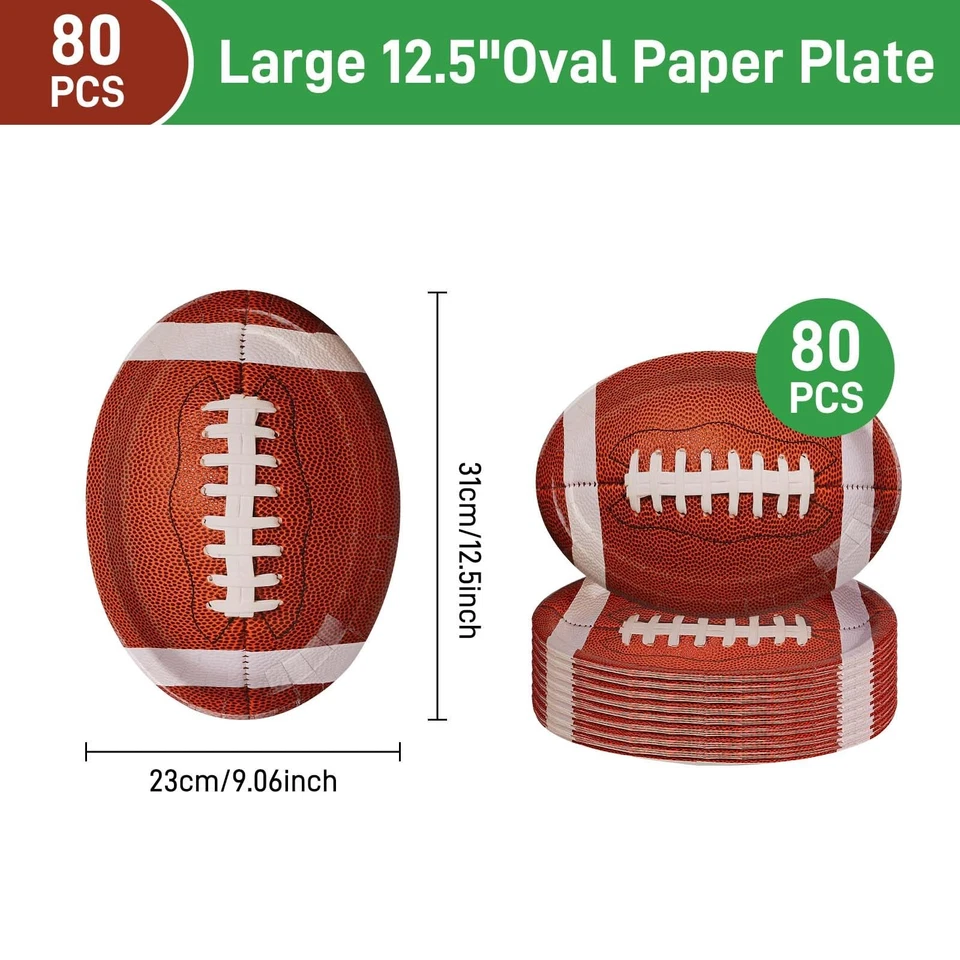 80 PIEZAS Platos de Papel Ovalados de Fútbol, Papel Desechable en Forma de Fútbol Snack Pla... Foto 2 de 4