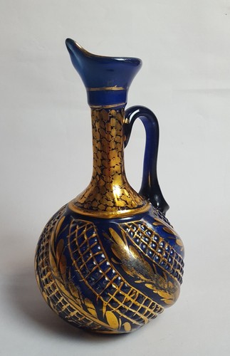 Antique Late 19th Century Qajar Persian Islamic Cobalt Blue Glass Rose Water Jug - 第 2/12 張圖片
