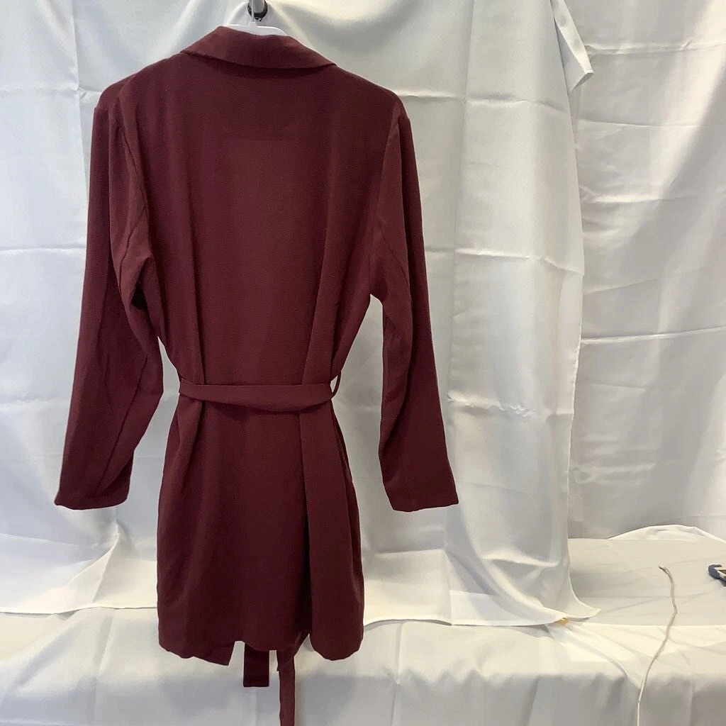 Vero Moda Womens Tina Jacket Maroon Drape Collar Belted Pockets