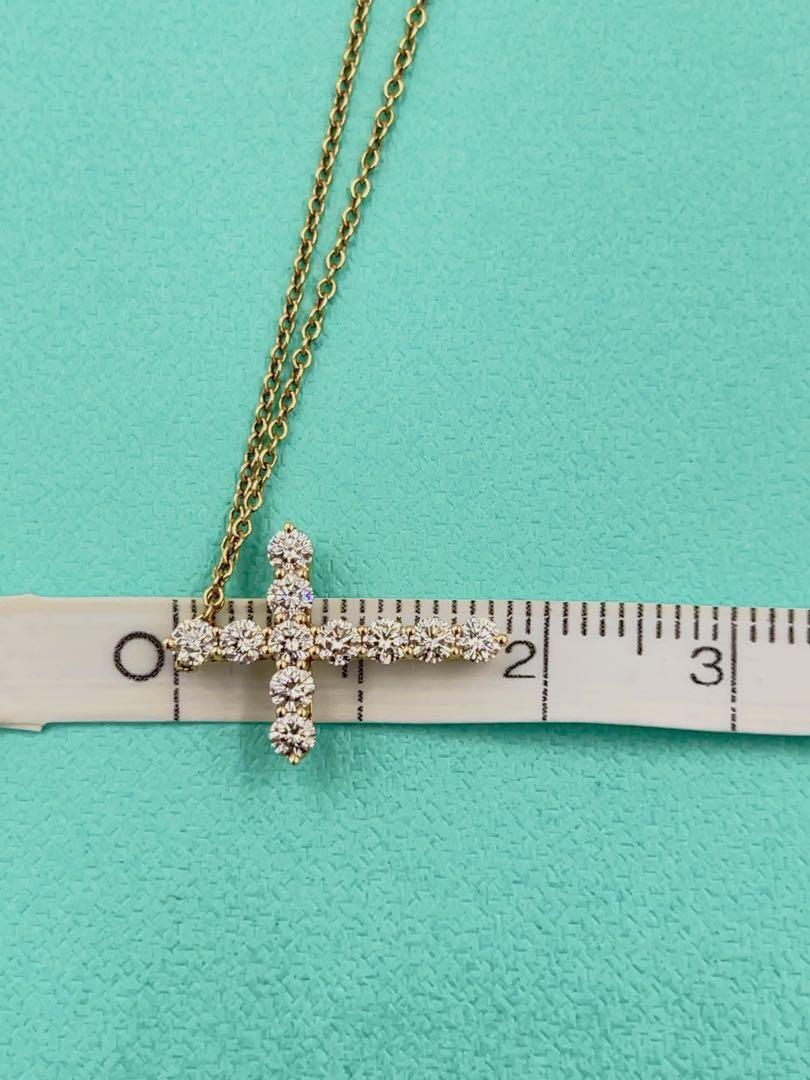 Authentic Tiffany & Co. Diamond Cross Pendant Necklace K18YG Authentic Tiffany & Co. Diamond Cross Pendant Necklace K18YG