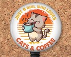 Badge Reel - Cats and Coffee ID Card Holder - 8310