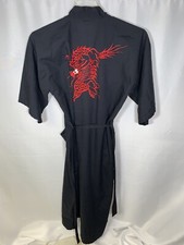 Kimono Robe Black And Red With Belt Small Vintage Embroidered