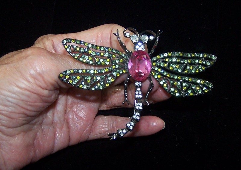 KJL KENNETH J. LANE Large Pink and Pave Crystals Dragonfly Pin