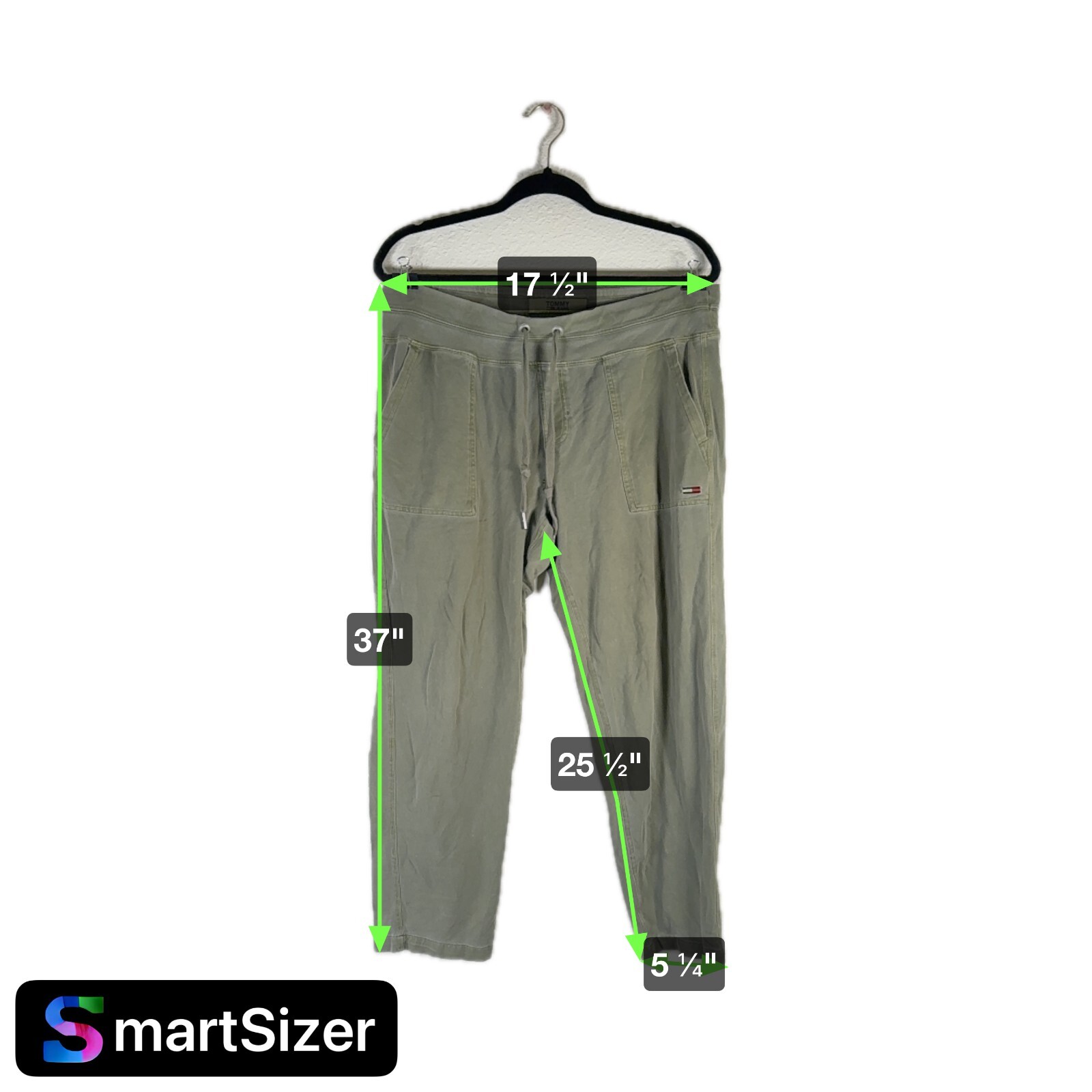 Tommy Jean Cropped Jogger Pants Green Casual Elastic Drawstring | L | 35 x 26 thumbnail 2