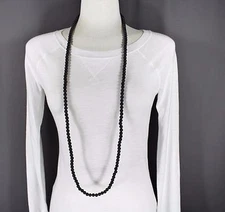 Black super extra long bead 44" necklace beaded wrap double look