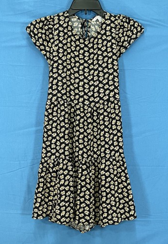 ABITO A STRATI AMERICAN EAGLE nero CREPE stampa margherita KEYHOLE BACK taglia XXS