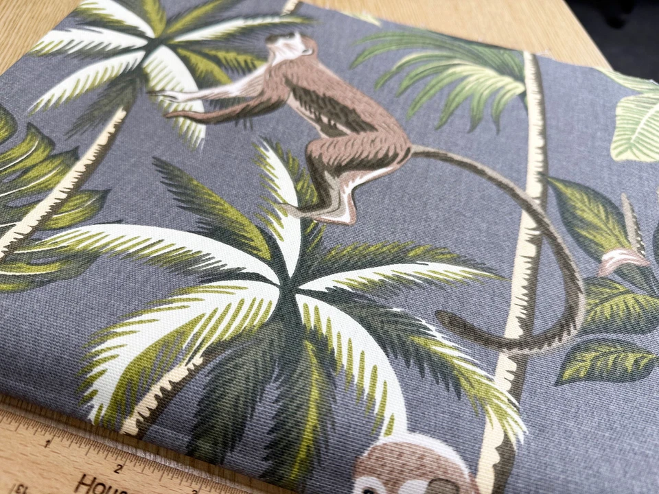 FABRIC REMNANT - Palm Tree & Monkey Print on Grey Canvas Fabric - 0.5m Length - Image 2 of 4