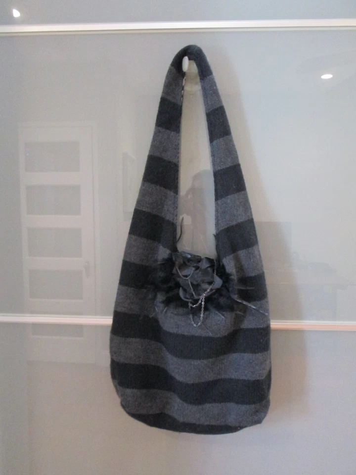 Alice + Olivia By Stacey Bendet Charcoal Striped Knit Bag - Image 3 of 4