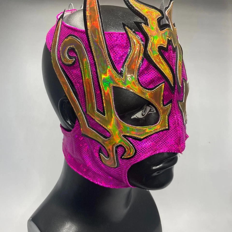 Máscara Lucha Libre La Hiedra Mujer Grado Semi Profesional Lucha Rosa y Dorado Foto 2 de 4