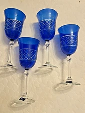 NIB VINTAGE CRYSTAL GIOILLI DA TAVOLA LE STELLE WINE GLASSES ITALY SET OF 4 BLUE