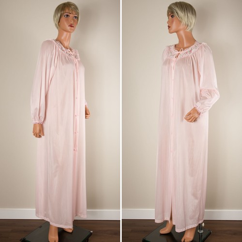 💖 Vintage 1960s SEARS Peignoir Robe Pink Long Sleeve Embroidered S 32/34 NWT - Picture 3 of 13
