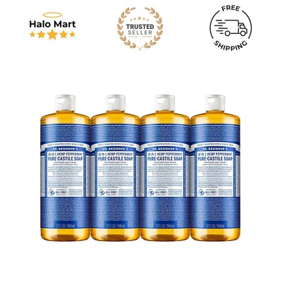 32 Oz Organic Peppermint Liquid Soap, 4-Pack - 18-in-1 Eco-Friendly Solution