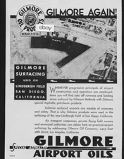 GILMORE OIL CO  LOS ANGELES,CALIF 1931 AIRPORT OIL ASPALTIC SAN DIEGO AERIAL AD