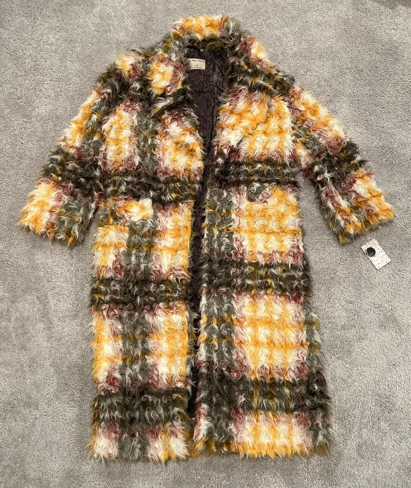Abrigo de piel sintética a cuadros Free People Cardi Maxi abrigo de peluche de gran tamaño para mujer talla XS