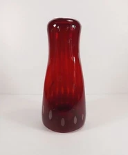 FREE FORM HAND BLOWN 9 1/2" CONTROLLED BUBBLE PINCHED SIDES RUBY VASE  BLENKO?