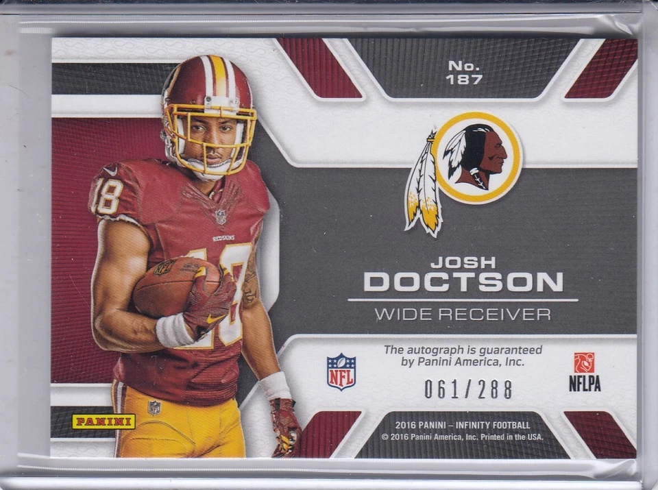 JOSH DOCTSON 2016 Panini Infinity Autograph #187 RC 61/288 Redskins - Image 2 of 2
