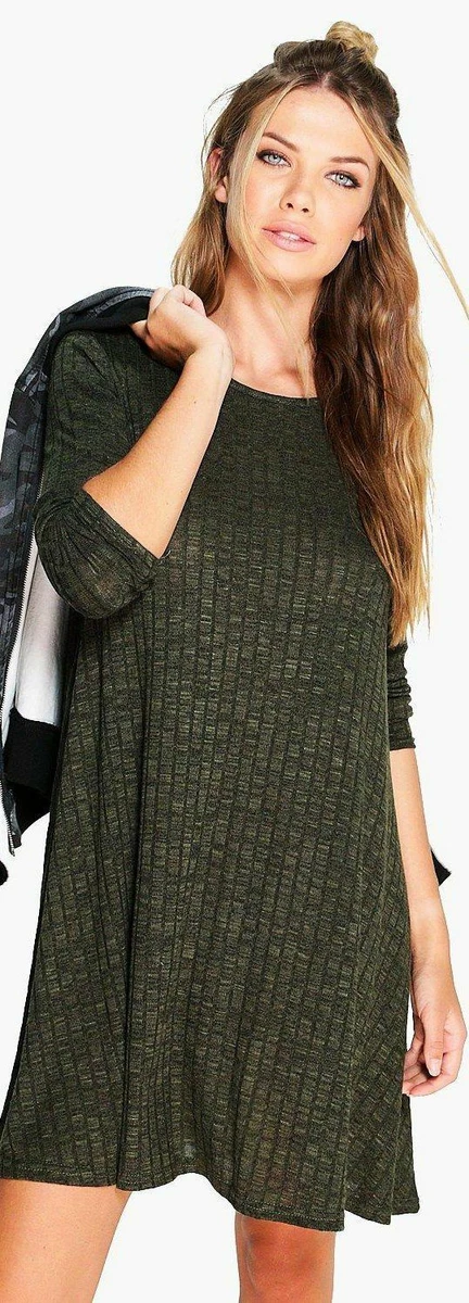 Mia Marl Rib Knit Swing Dress Khaki UK 12 LN101 ii 10 eBay
