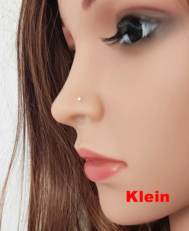 925 Silber Klein Mini Fein Zirkonia Nasenpiercing Nasenstecker Stecker Piercing - Bild 3 von 4