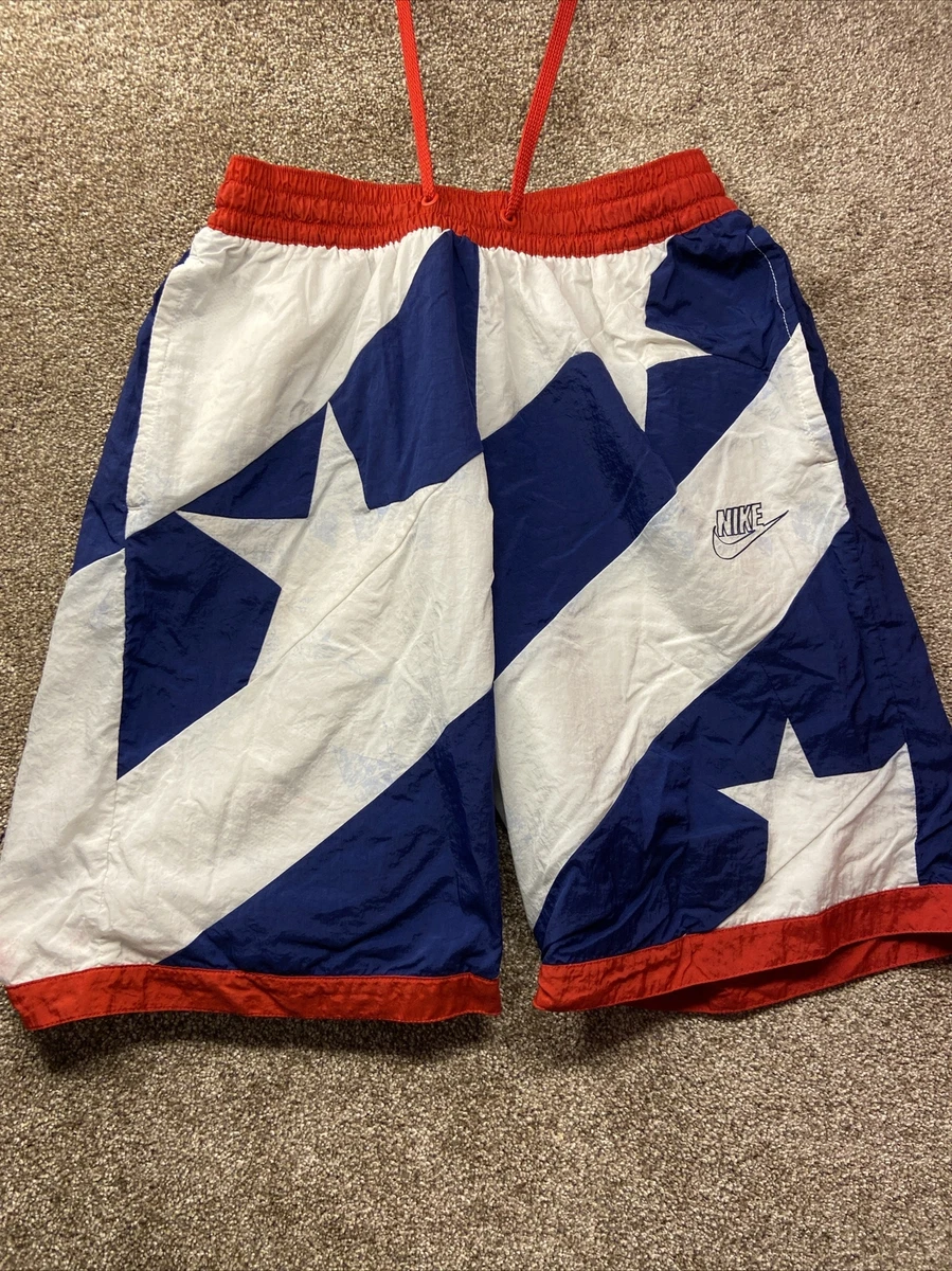 Nike Shorts Mens Medium Blue Red White Throwback Lined Basketball Stars Stripes