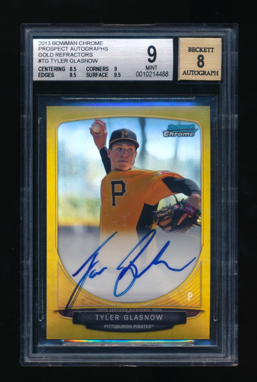 2013 Bowman chrome Prospects Tyler Glasnow Gold Refractor Auto RC /50 BGS 9