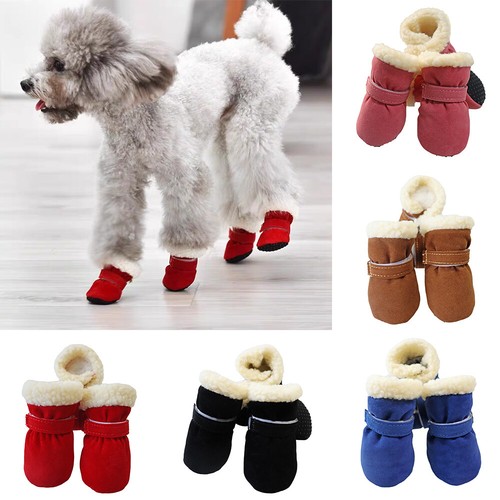 4x kleine Hunde Winter warme Schuhe Anti-Rutsch Haustier Schneestiefel schützende Booties Socken - Bild 3 von 18
