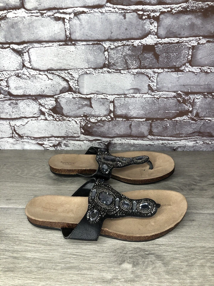 Simply Vera Vera Wang Black Leather Embellished Thong Sandals Women’s 9M US/39EU - Image 3 of 4