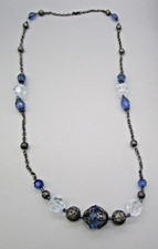 AVON NR~Gunmetal Filigree Faceted Beaded Statement Necklace