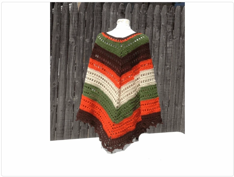 Poncho Shawl Wrap Hippie Bogo Poncho Retro Vintage Crochet Handmade - Image 2 of 4