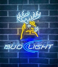 Bud Light Beer Deer Stag Buck Acrylic Neon Sign 20"x16" Light Lamp Room Decor