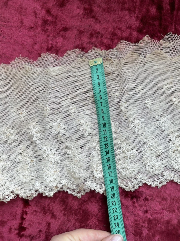 180 Cm Broderie Sur Tulle Dentelle Ancienne  - Photo 2/4