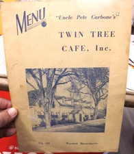 VINTAGE UNCLE PETE CARBONE'S TWIN TREE CAFE MENU MAYNARD MASSACHUSETTS