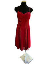 Vtg My Michelle Dress Babydoll Red Satin Sheer Panels Y2k 90s Retro Balletcore