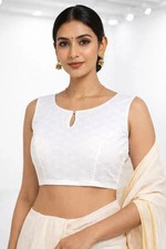 White Pure Cotton Embroidey Crop Choli Indian Women's Ethnic Designer Blouse