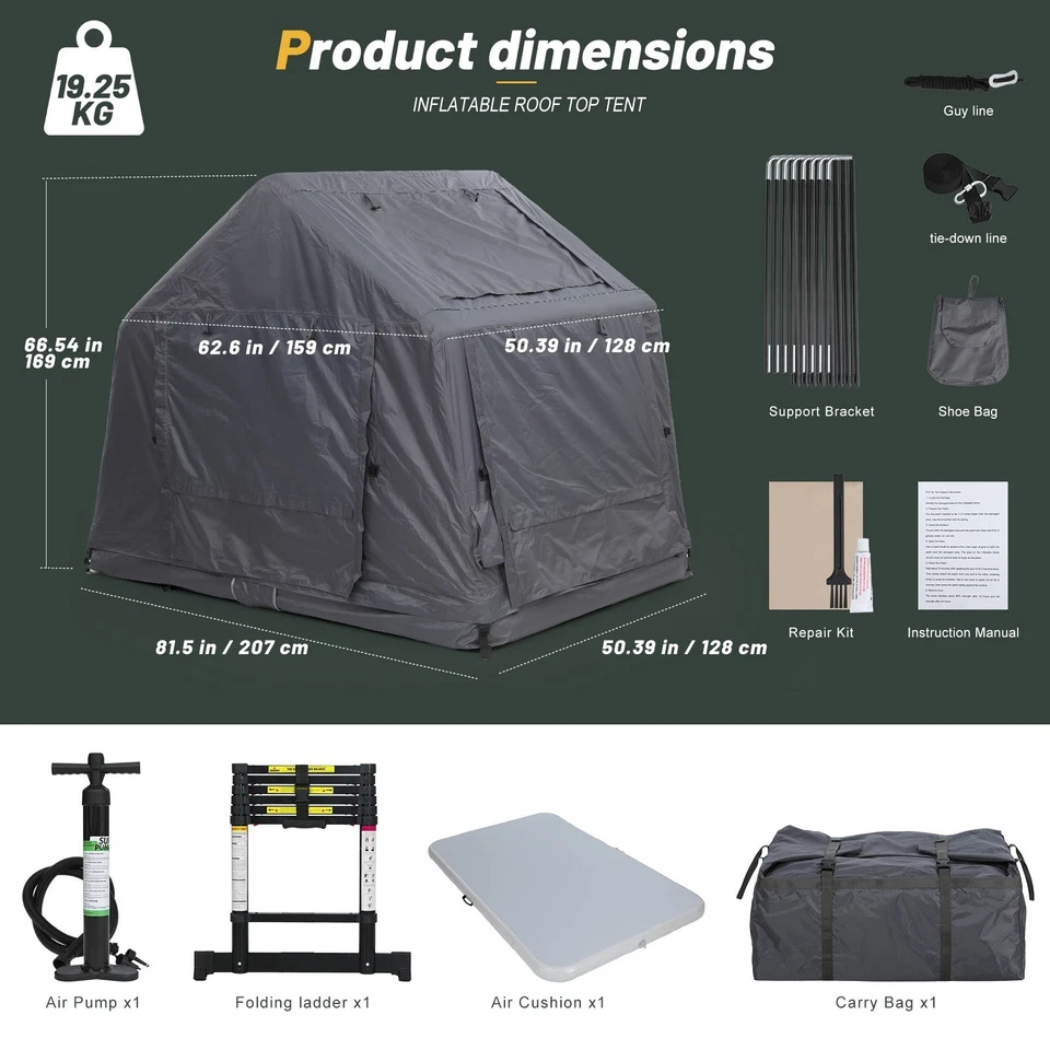 Tienda de campaña inflable en la azotea con colchón de aire incorporado, escalera para SUV y camión Foto 2 de 4