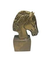 Vintage Brass Horse Bust Sculpture Statue Figurine Art On Base Decor Equestrian