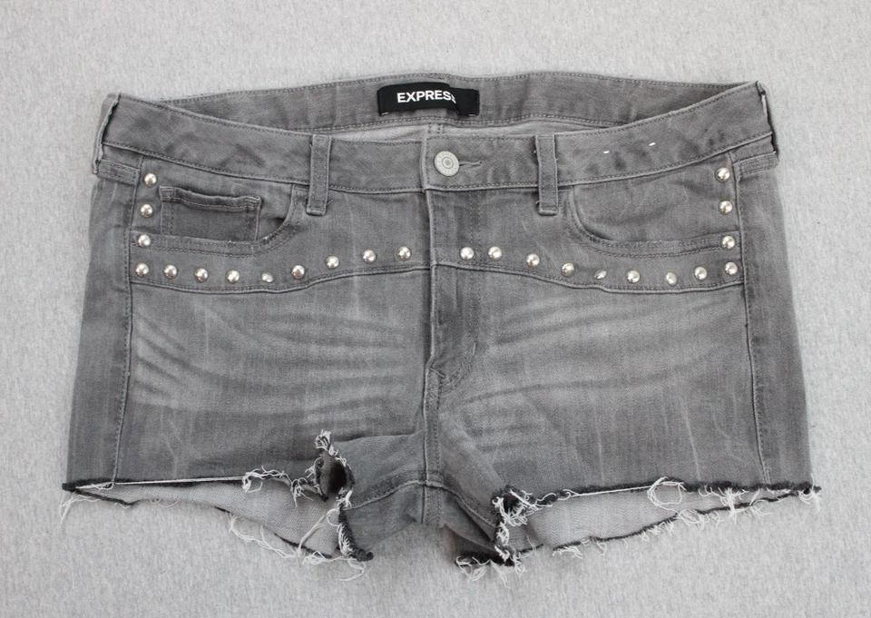Express Shorts Womens Size 12 Grey & White Relaxed Stretchy Denim Short SET OF 2 - Image 2 of 4