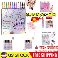 12 Color Nail Art Markers For Gel Nails,Nail Art Pens Set DIY Nail Art Marker 3D