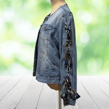 Vintage EASEL Denim Jean Jacket Lace Up Bow S...
