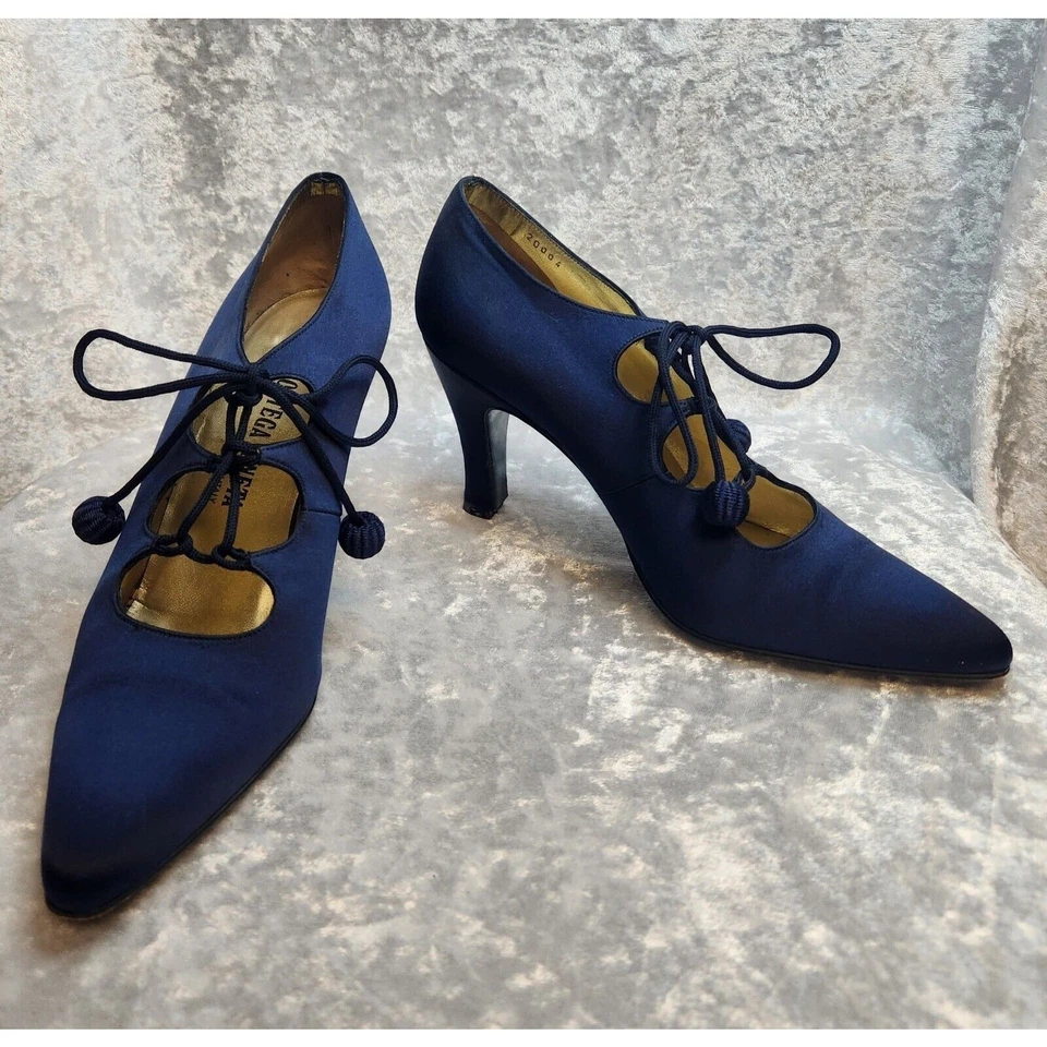 Zapatos de tacón de aguja Bottega Veneta seda satinado azul marino - talla 38_Hecho en Italia Foto 3 de 4