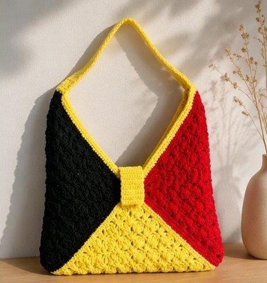 Handmade Crochet Designer Bag    Black Red Yellow   Limited Edition