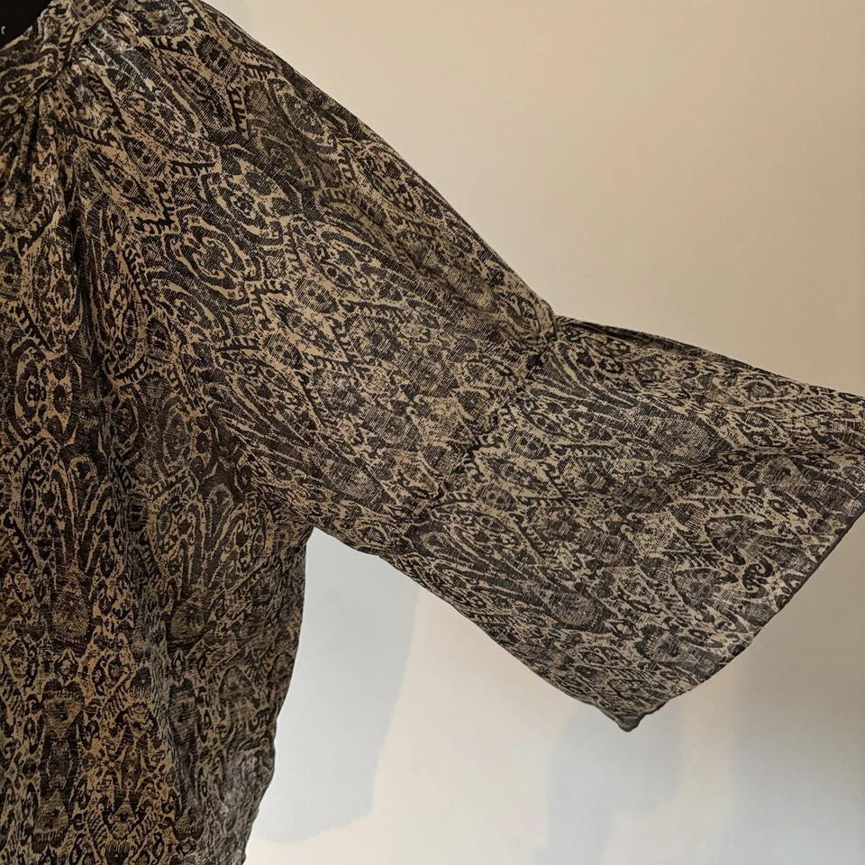 Blusa Lola + Sophie Campesina Para Mujer’s M Seda Algodón Top Boho Lagenlook Neutrales Foto 4 de 4